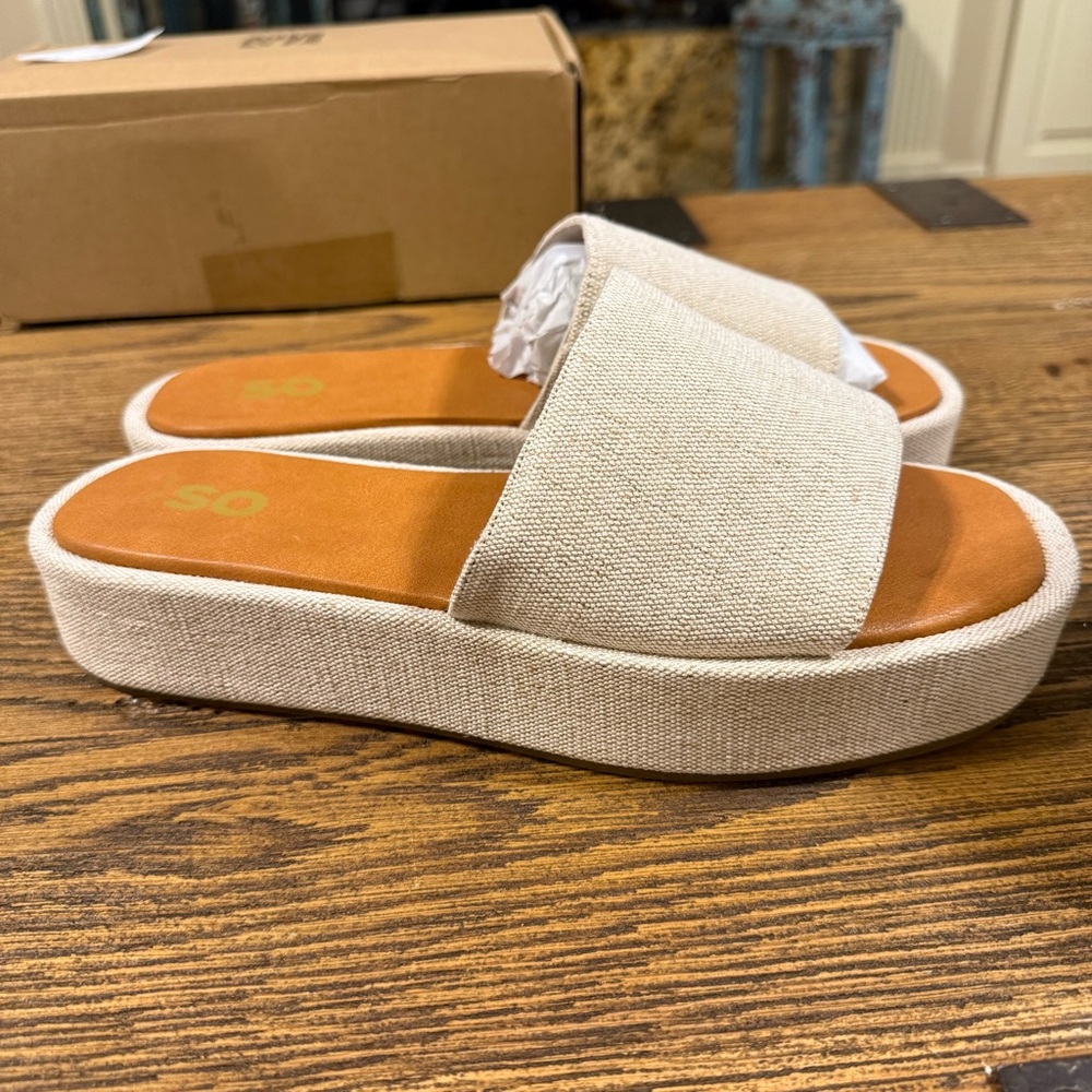 F23 - Women's Natural Linen Platform Slide Sandals